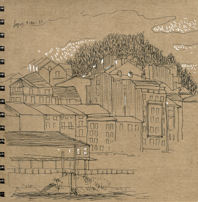 Dibujo Atxuri desde el puente de San Anton (Bilbao)