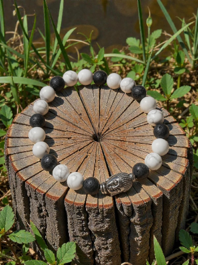 Bracelet Howlite /Pierre de Lave - Ancrage &amp; Calme Intérieur