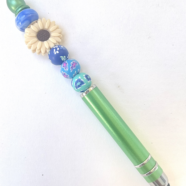 S24 - Stylo à perles et perle fleur beige