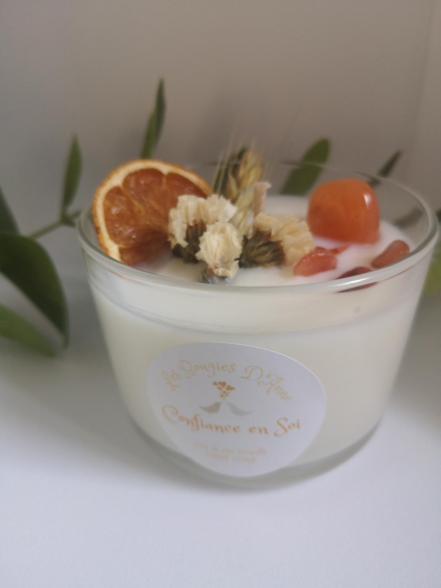Bougie en cire de soja naturelle, senteur orange et pierre de Cornaline 