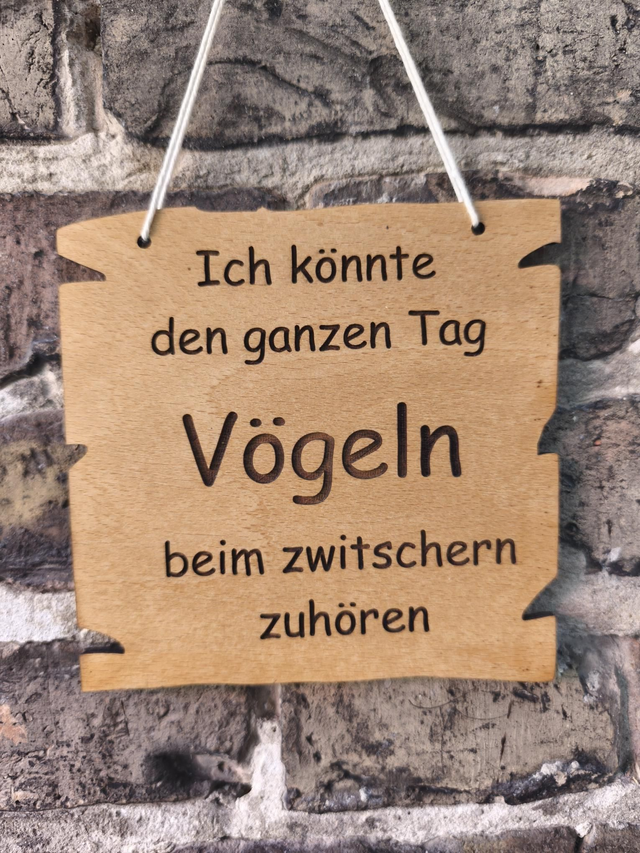Holzschild „Ich könnte den ganzen Tag Vögeln beim Zwitschern zuhören“ – Lustiges Spruchschild