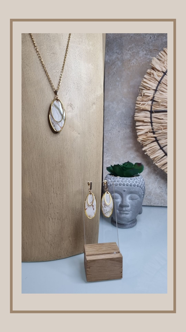 Parure fausse pierre naturelle double ovale 