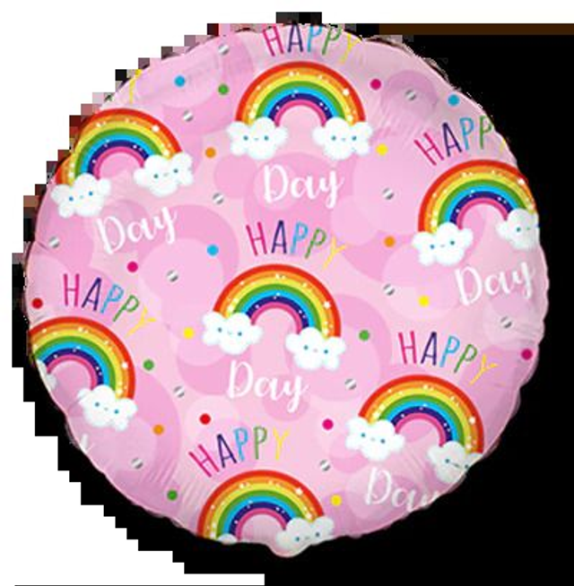 18" ROUND HAPPY RAINBOW PINK FOIL
