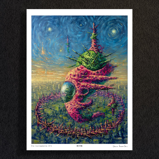 #0102-Île Cyclopéenne N°2 - HIVE - PRINT - peintures à l&#039;huile