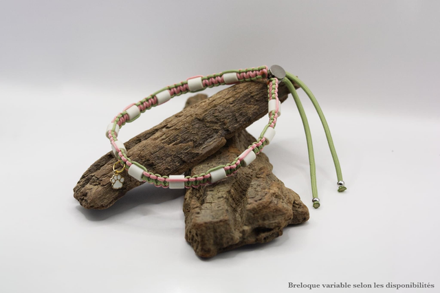 Collier anti-tiques naturel en paracorde &amp; perles céramique EM – fait main