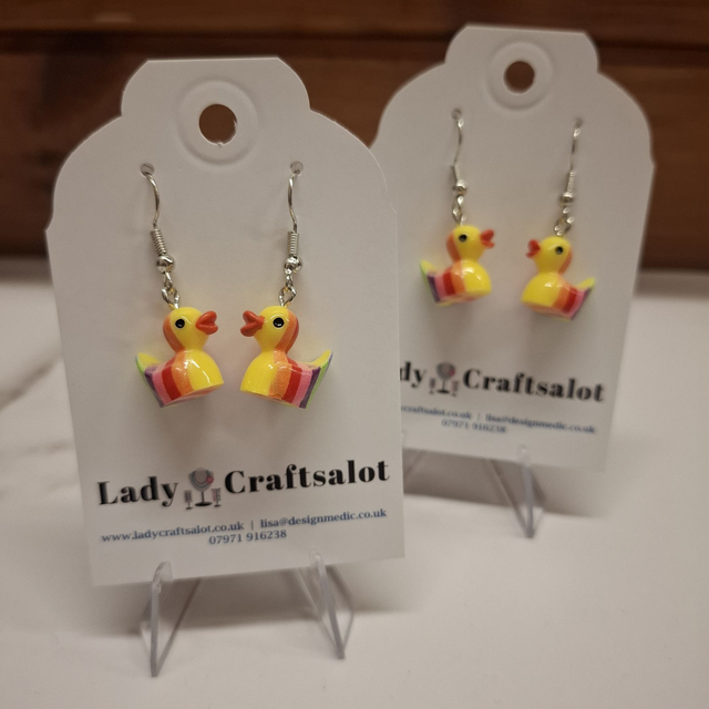 Rainbow Duck Earrings