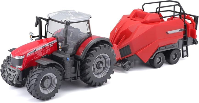 18-31667 Bburago - Tracteur Massey Ferguson 8740S avec lève-balles
