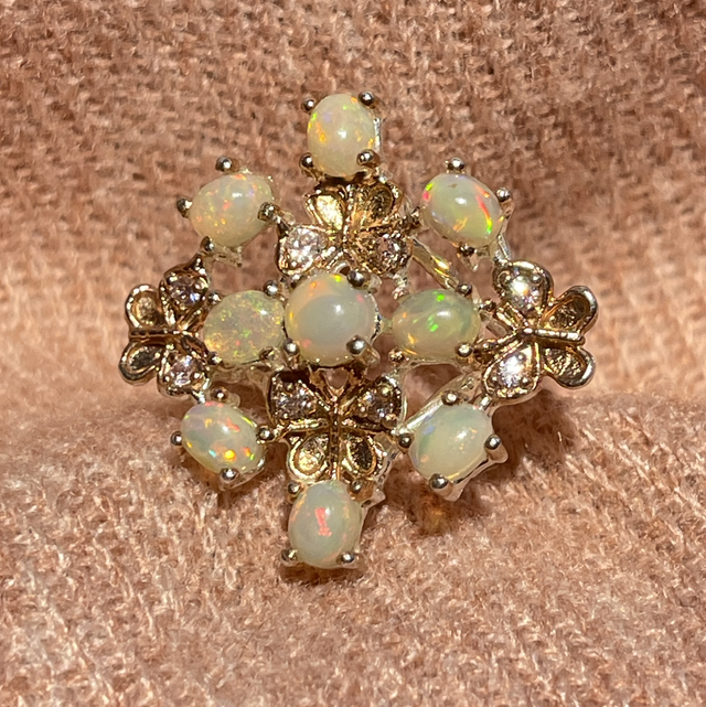 Opal Ring 925er Silber vergoldet Schmetterling 