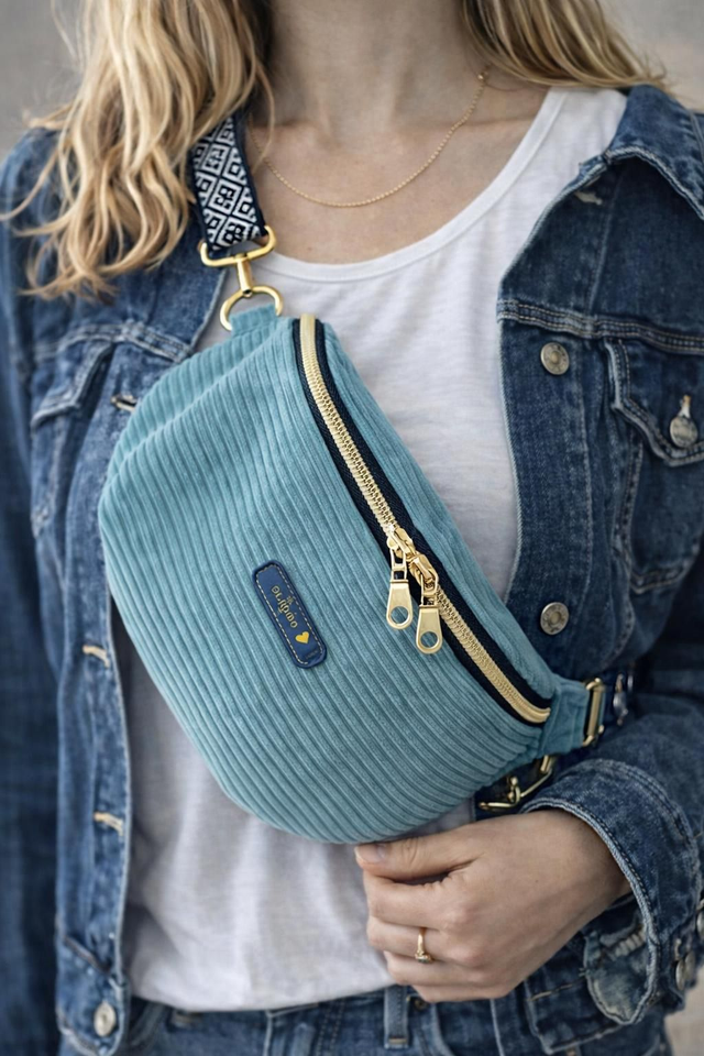 Sac Banane en Velours Côtelé Bleu Roi 