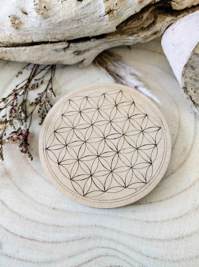 Plaque de rechargement bois Fleur de vie 10 cm