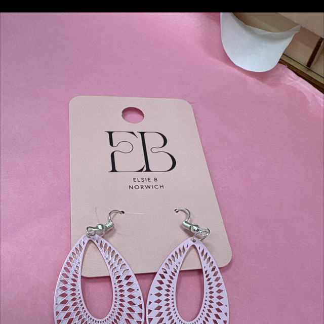 Pink filigree drop earring silver hooks 