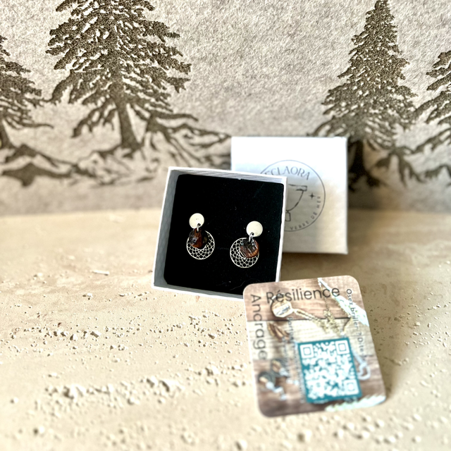 Boucles d'Oreilles Pêcher de Vigne &amp; Acier Inoxydable 