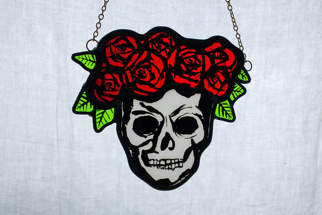 Day of the Dead Skull with Red Rose Crown (Large)