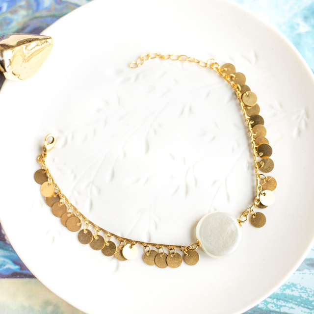 Bracelet perle d&#039;eau douce plate