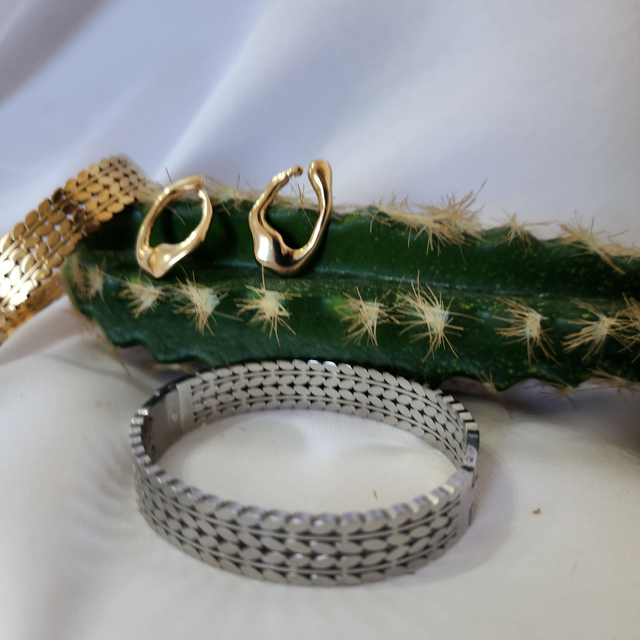 Bracelete Detalhado Largo Aço inox