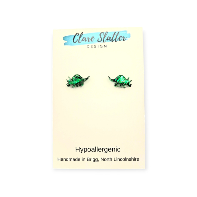 Triceratops dinosaur stud earrings 