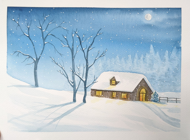 Carte Meilleurs voeux Paysage et maison enneigée