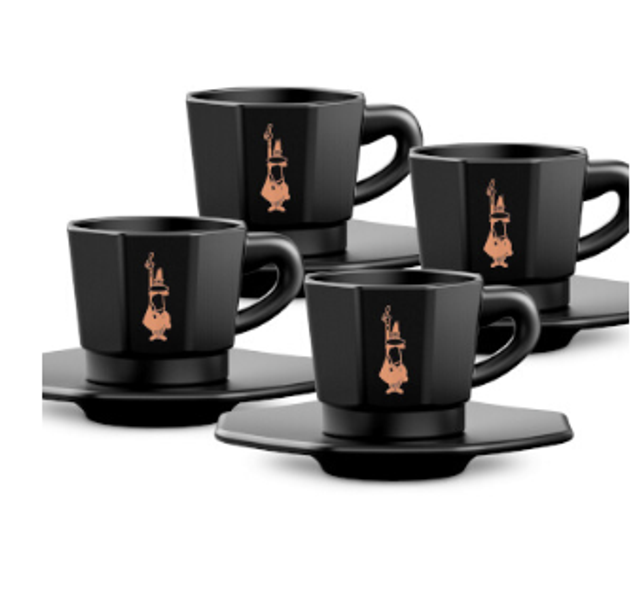 Bialetti Set de 4 tasses octogonales - noir mat et or rose - 75 ml