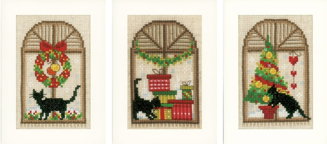 Counted Cross Stitch Kit: Greeting Cards: Christmas Atmosphere: Set of 3