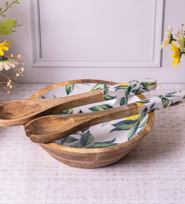 Mango Wood Lemon Print Bowl