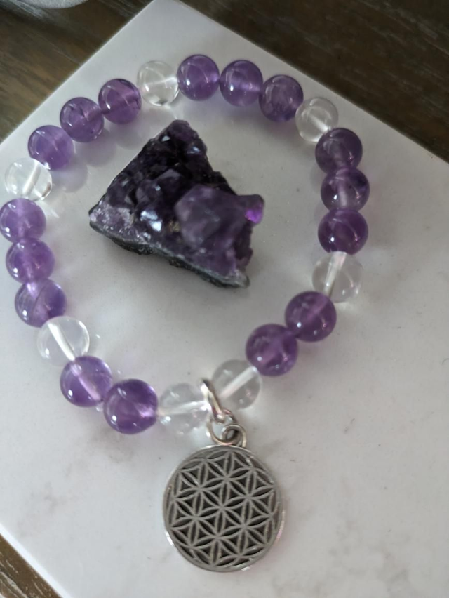Bracelet améthyste et cristal de roche 💜🤍