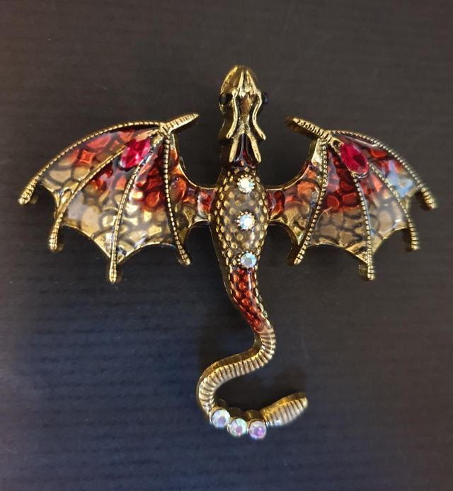 Dragon Brooch  - Red and Gold