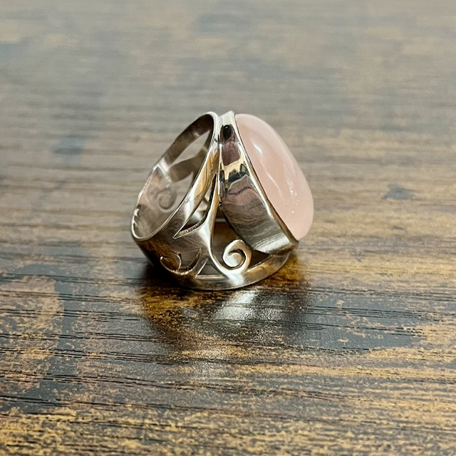 Bague en argent et Quartz Rose - Taille 56
