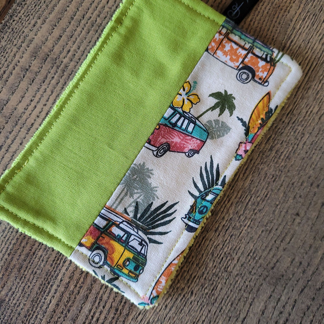 Coton lavable rectangle : Camping-car, vert, jaune