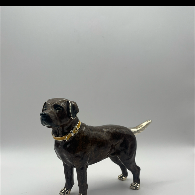 Large Saturno Italian Silver & Enamel Chocolate Labrador Figurine, 11.5cm