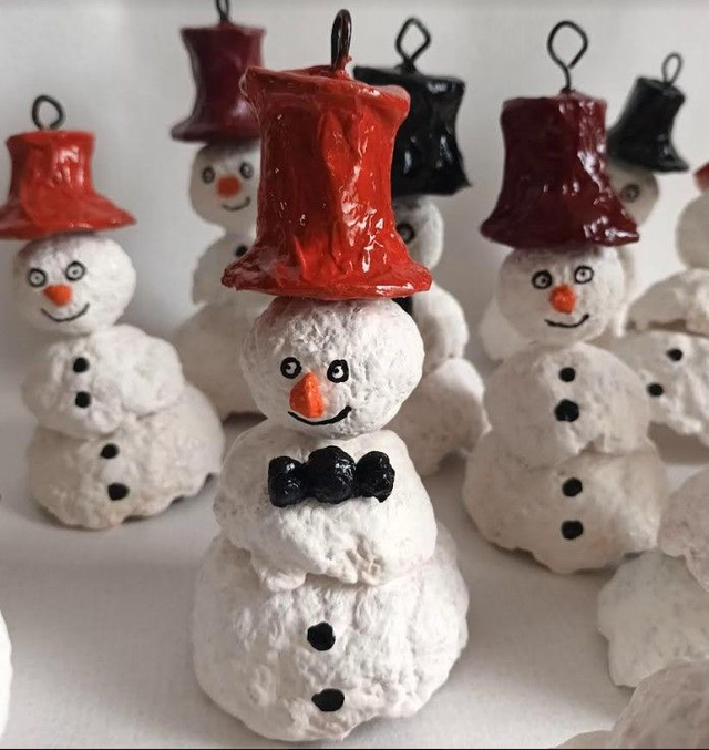 SUSPENSION BONHOMME DE NEIGE, crème, en papier mâché, fait main, décoration unique de Noël