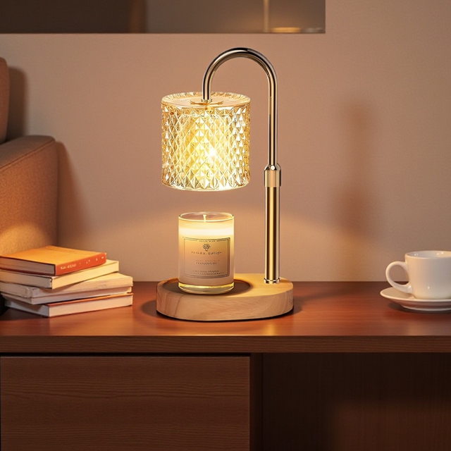 Amber Glass &amp; Light Wood Electric Candle Warmer