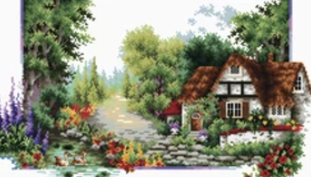 Needleart World English Cottage Stream No Count Cross Stitch Kit