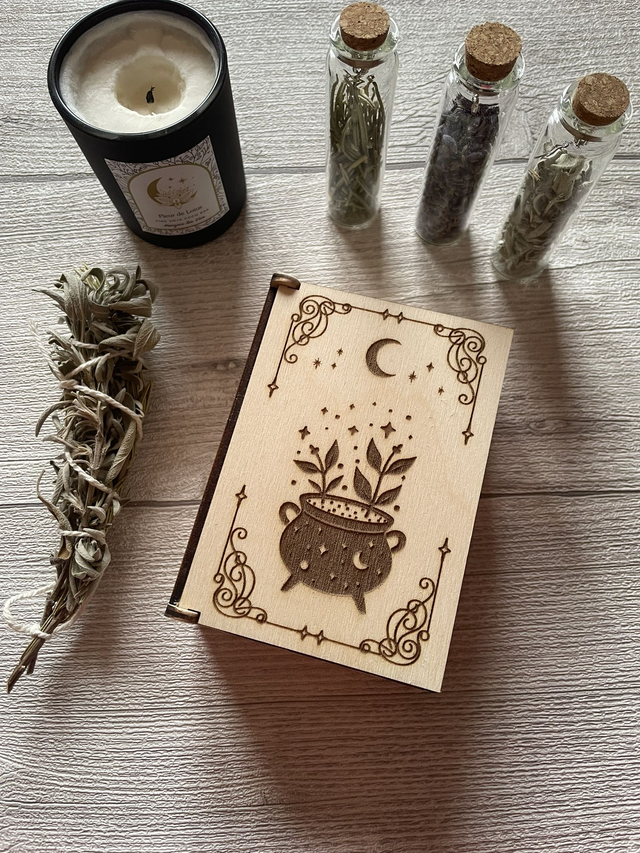 🌙Coffret Purification – Plantes pour Fumigation & Coffret en bois Gravé