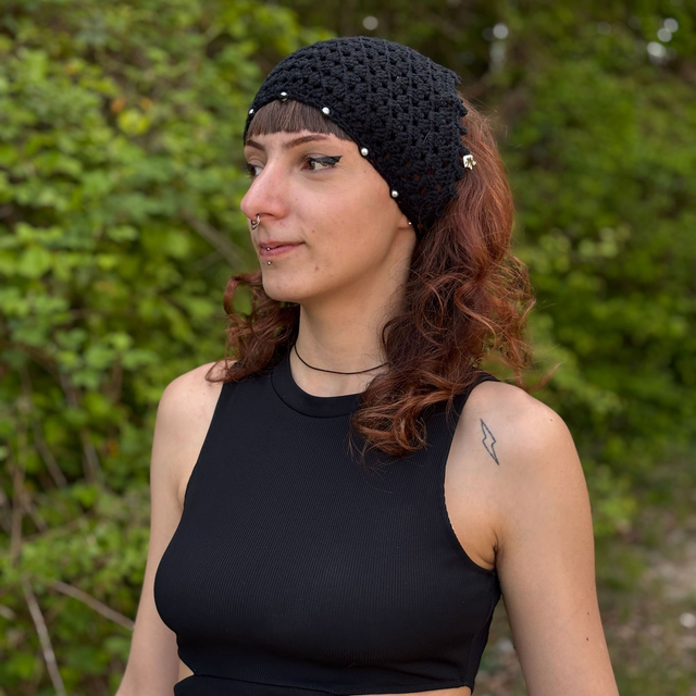 Bandana bohème noir crocheté - Perles &amp; Breloques