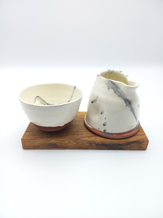 Pinched Jug, Sugar Bowl on Oak