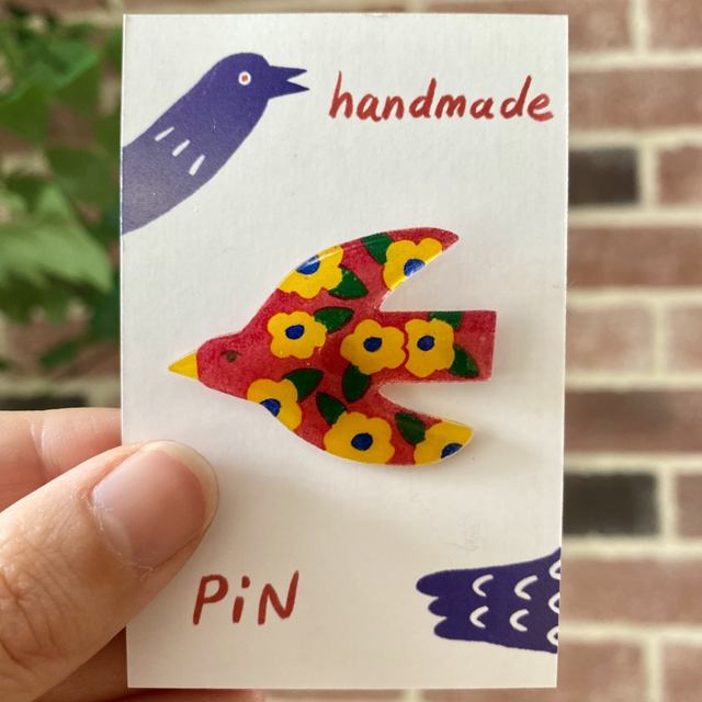 Handmade Floral Bird Pin