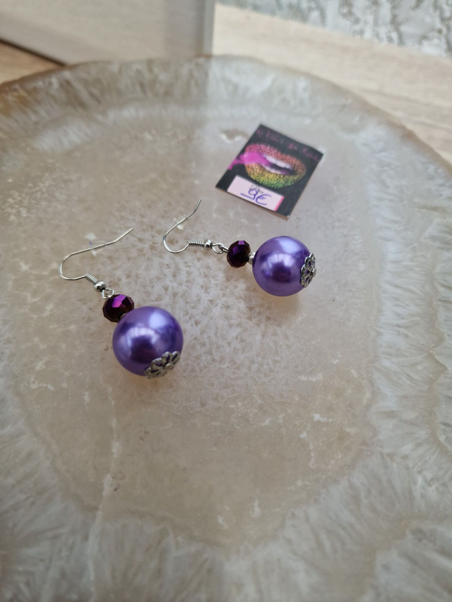 Boucles D'oreilles Perles Lila Cristal