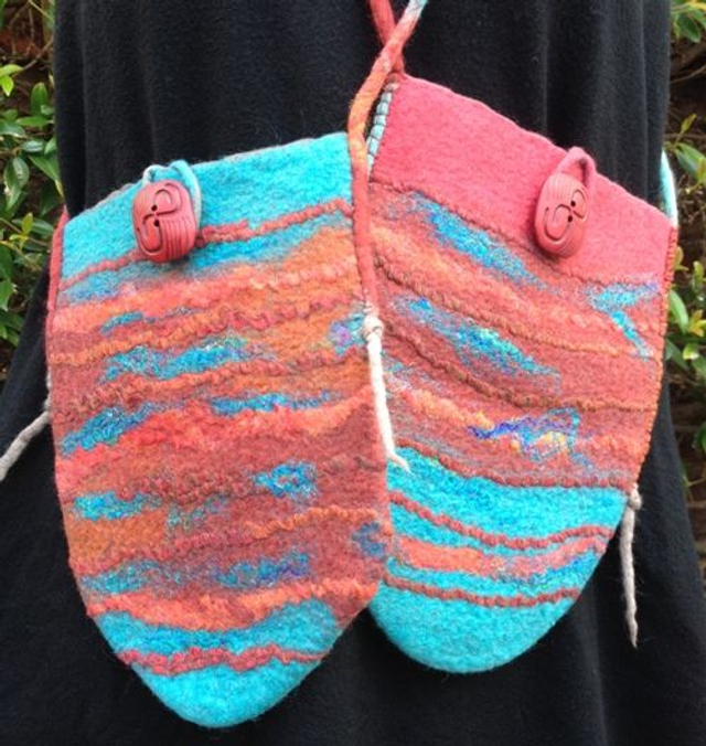 CLEARANCE - Hand Felted Asymmetrical Cross Body Hand Bags With Pocket and Button Closure