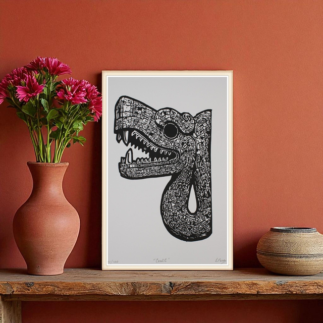 Linogravure Œuvre Mexica "Coatl"
