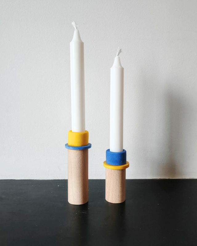 Bougeoirs - Jaune et bleu