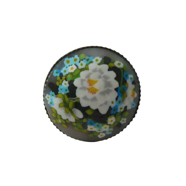 Bague ronde rétro bohème fleur blanche