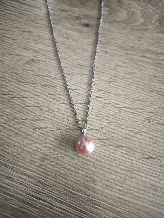 Collier Perle de Majorque Rose – Bijou Femme en Acier Inoxydable et Argent