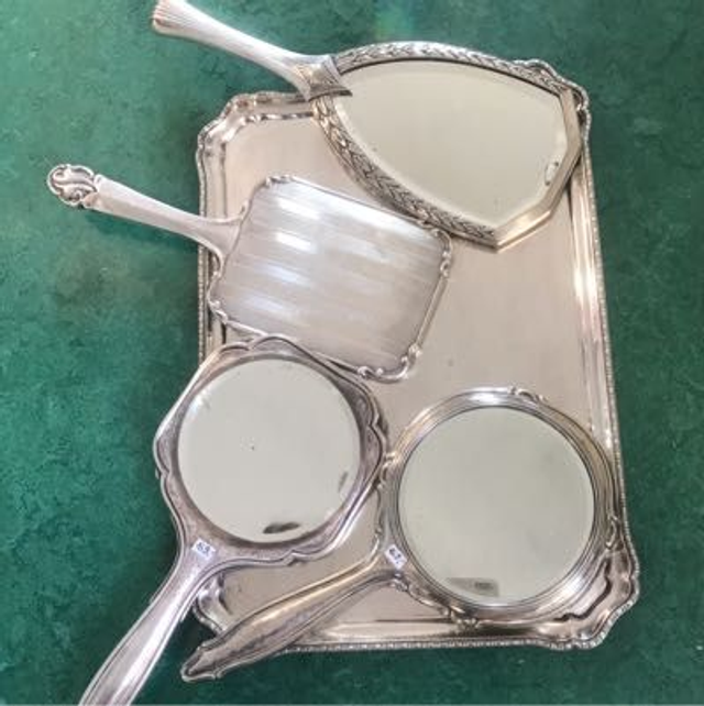 Spiegel Antik Handspiegel Silber