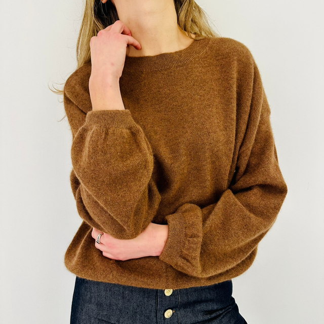 Puffed Sleeves Round Neck Jumper Chocolate