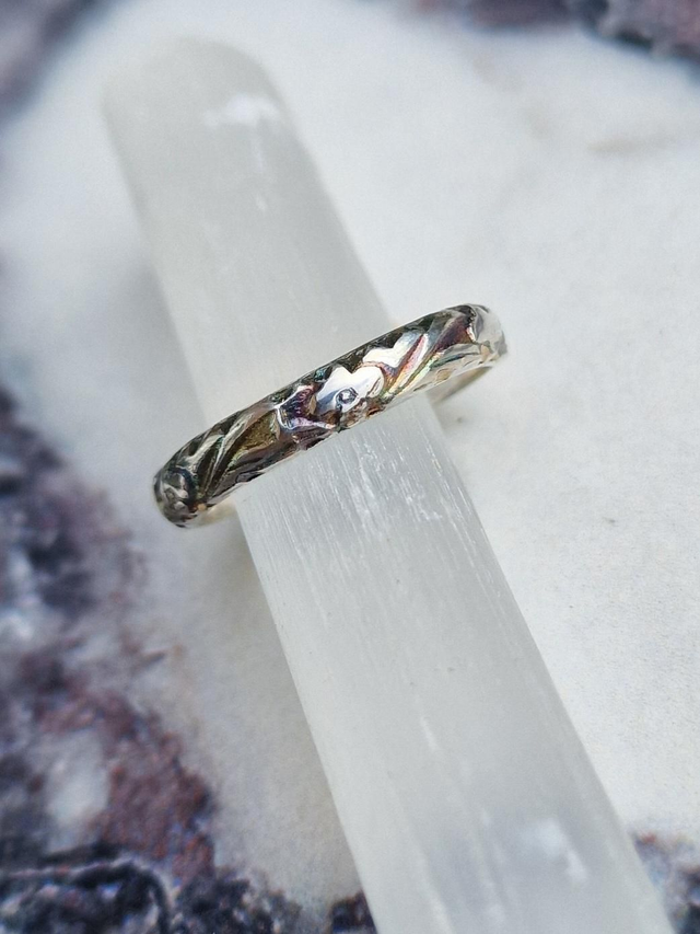Flower &amp; Leaf Silver Band ring