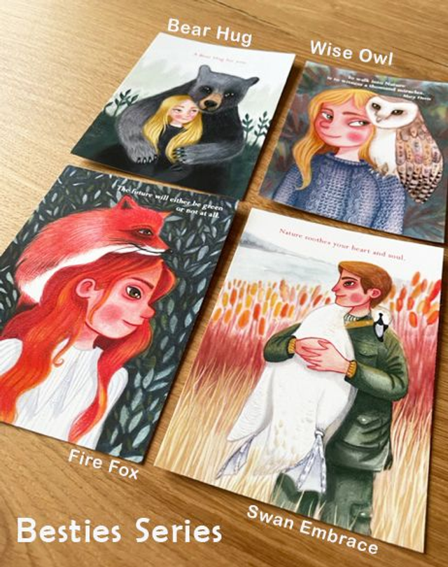 Postcards -  Set of 4 - Besties Series 