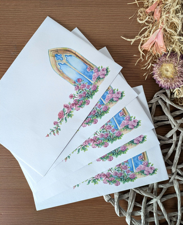 Papier à lettres gothique aux roses – Set artisanal fantasy