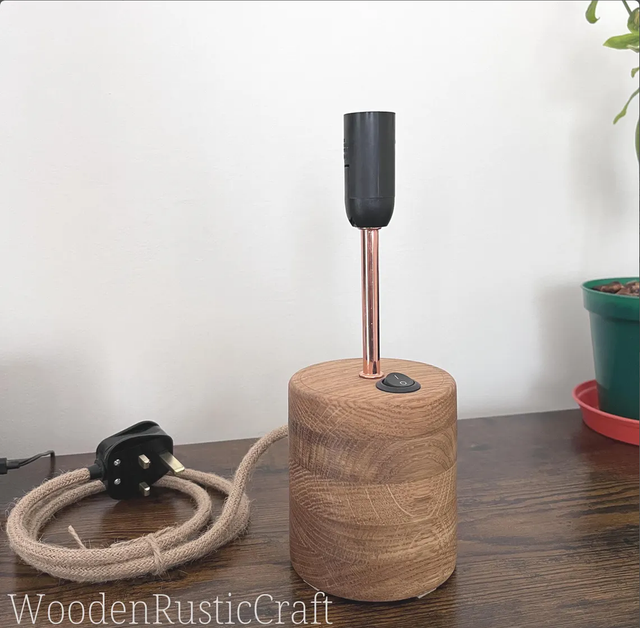 Round Hand-Turned Oak Lamp | Farmhouse Style