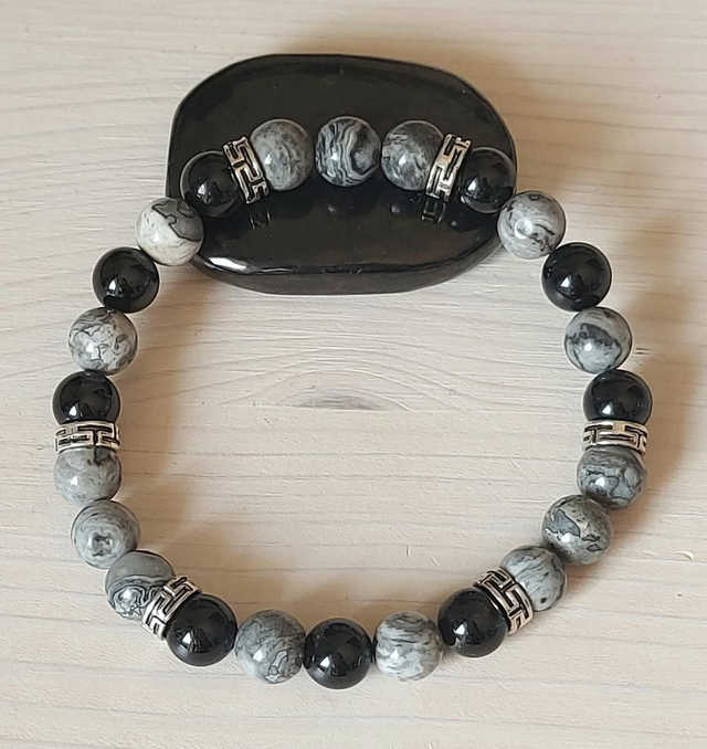 Jaspe Picasso Gris et Tourmaline