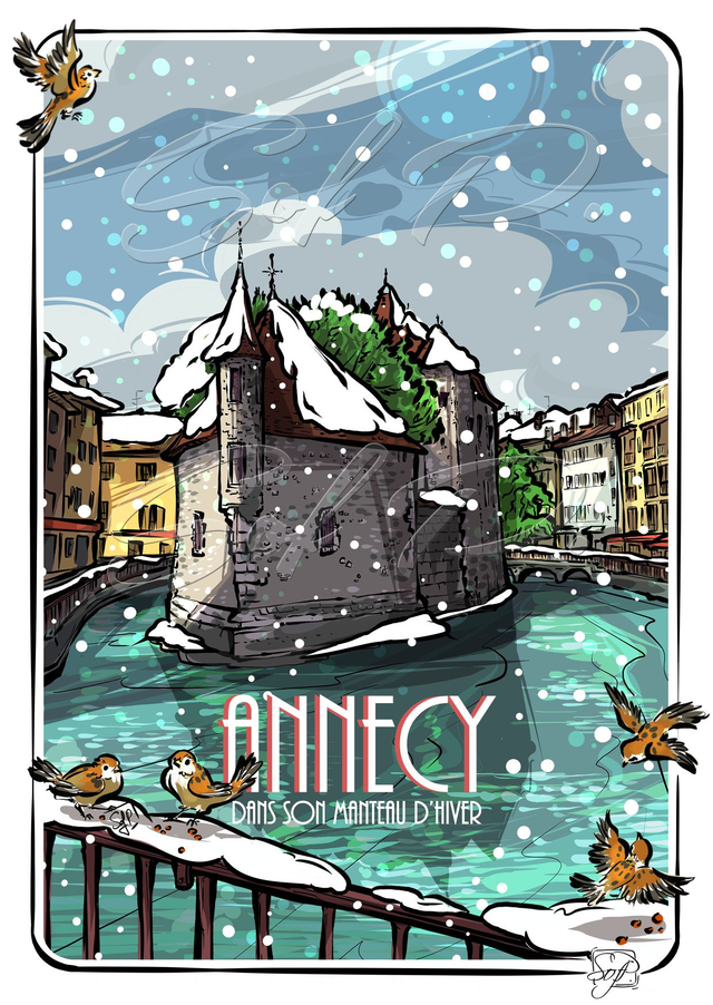ANNECY Le palais de l&#039;île sous la neige